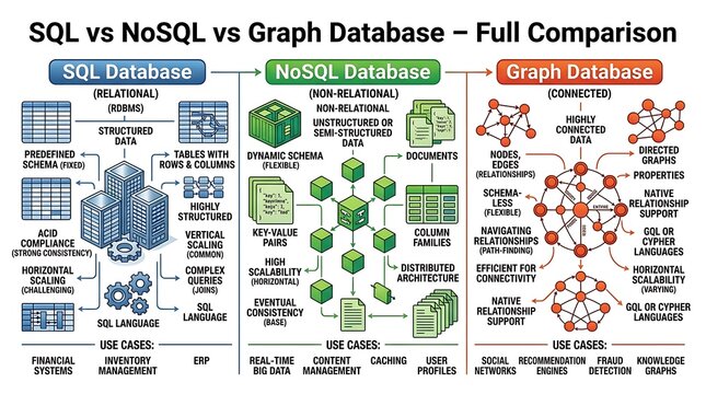 Comparison of sql nosql and graph database systems infographic