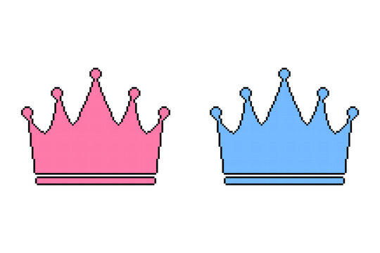 Pink and Blue Royal Crowns Pixel Art Icon Set