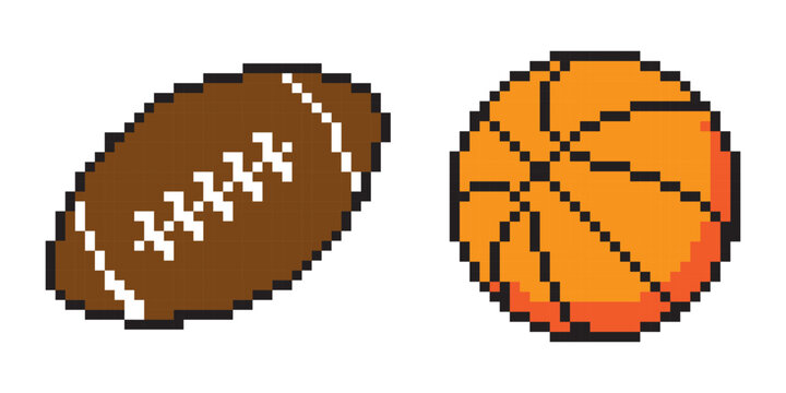American Football and Basketball Retro Pixel Art Icons