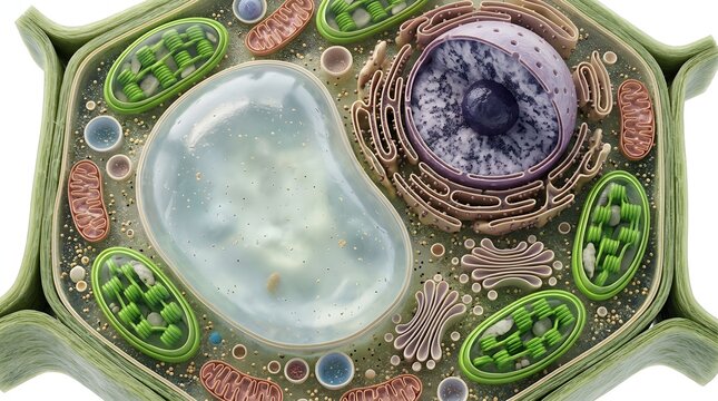 Detailed 3D Illustration of a Plant Cell Structure with Organelles