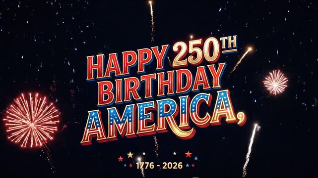 Happy 250th Birthday America Anniversary Celebration with Fireworks