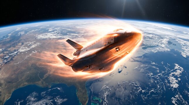 Spacecraft Reentering Atmosphere, Glowing Heat Shield