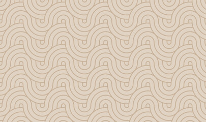 Fototapeta premium Abstract Beige Retro Seamless Pattern. Interlocking Curved Lines and Waves Geometric Background Vector Illustration 