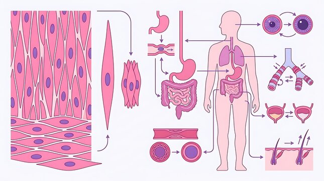 Anatomical chart of smooth muscle cells in various human organs