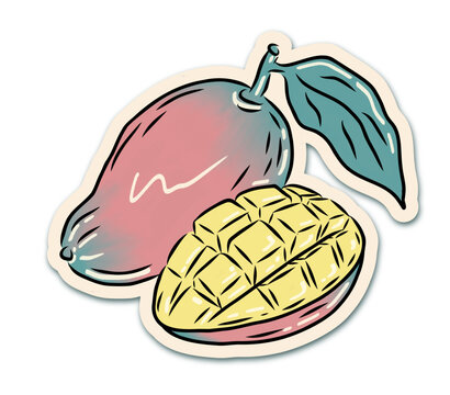 Handgezeichnetes Sticker-Set mit tropischen Fr&uuml;chten