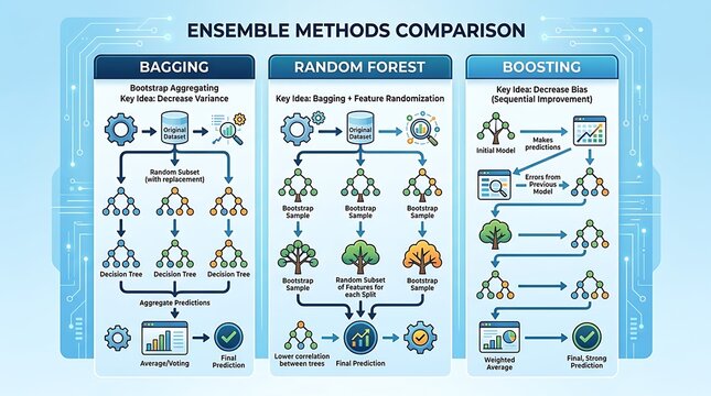 Machine learning ensemble methods comparison chart for data science