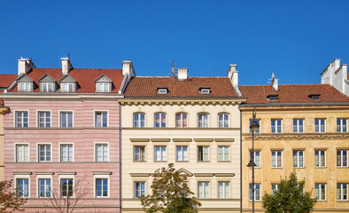 Fototapeta premium A street view of the buildings in Warsaw Old Town, Poland.