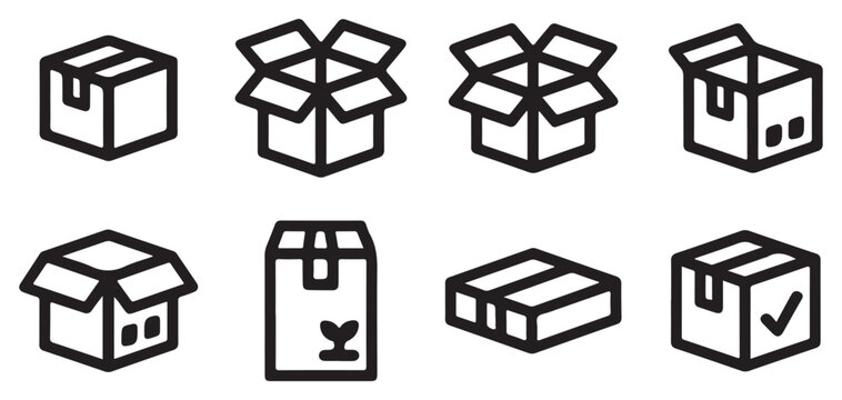 Black silhouette parcel and shipping box icon collection. vector illustration eps 10