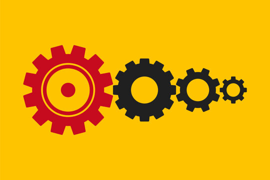 many different size colors shape gears in row, leadership or teamwork concept, business strategy vector illustration