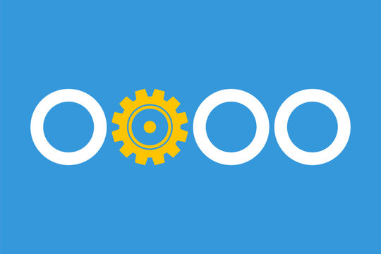 yellow gear among white rings, be different vector concept, leadership or teamwork illustration, innovation thinking