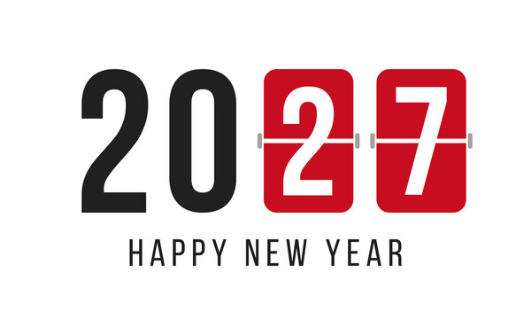 2027 happy new year poster, greeting card or social media post template, white background vector illustration