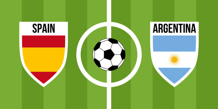 spain vs argentina teams shield shaped national flags, international teams game announcement, championship final game poster