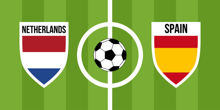 netherlands vs spain teams shield shaped national flags, international teams game announcement, championship final game poster