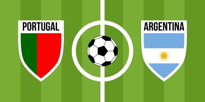 portugal vs argentina teams shield shaped national flags, international teams game announcement, championship final game poster