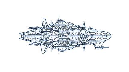 Futuristic spaceship drawing with intricate details and mechanical elements. © Zack