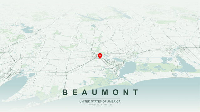 Modern minimalist vector map of Beaumont, Texas, USA. High-quality scalable illustration of Beaumont Jefferson County city grid, Neches Riverfront, Interstate 10, US Route 69 for posters design.