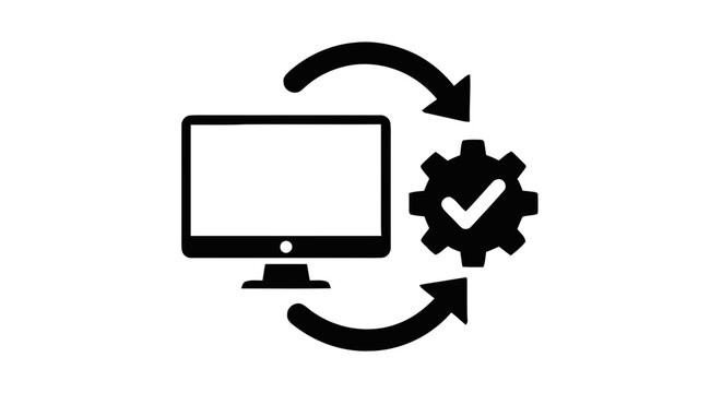 Vector illustration of computer system update icon with check mark on a transparent background