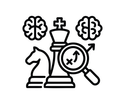 PrinTitle: Business strategy planning with chess pieces and brain logic icont
