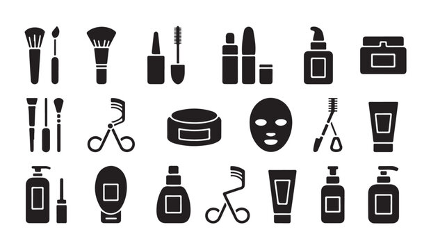 Cosmetics vector icons set illustration, makeup and beauty collection in simple style.