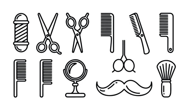 Collection of barber shop and grooming tools set for men.