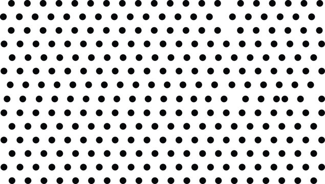 A minimalist pattern of black polka dots repeating in a clean sequence on a white background evokes playful flat lighting.