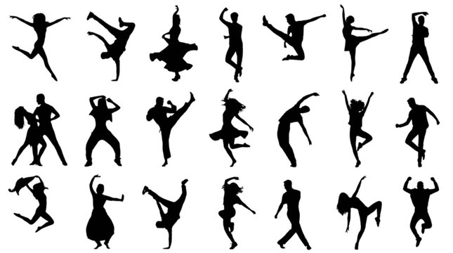 Silhouette people dancing in various poses