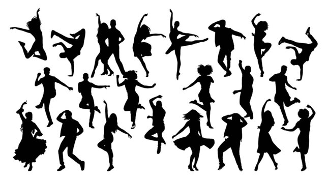 Silhouettes of people dancing in a circle