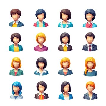 Set of low poly business person avatars and character icons