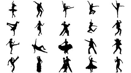 Silhouette dancers performing various ballet moves © Md