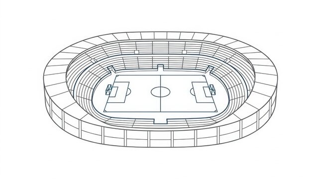 Minimalist line art illustration of a soccer stadium wireframe
