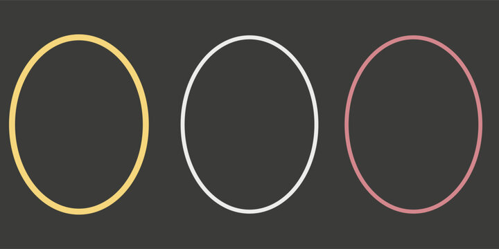 PrintGold, silver, and bronze circular frames set. Thin metal rings for medal or award design. Blank glossy buttons or stamps on black background