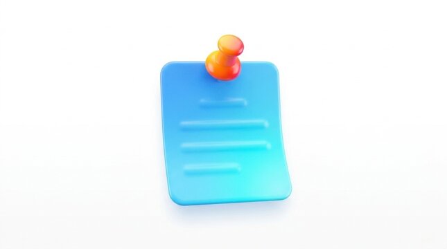 3D blue sticky note icon with an orange push pin on white