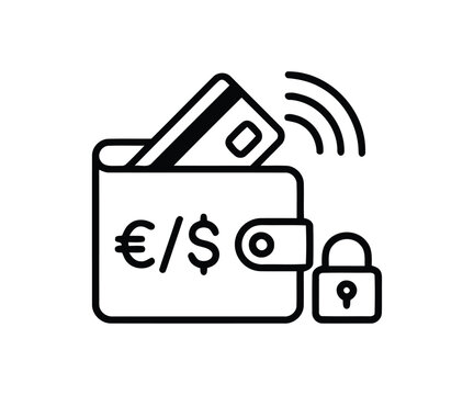 itle: Digital mobile wallet with credit card and currency security icon