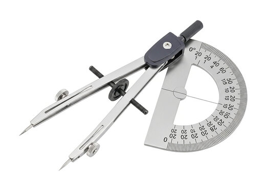 Black drafting compass with protractor on white background