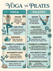 Naklejka premium Comparison between yoga and pilates practices infographic