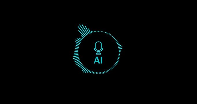 Digital interface audio voice assistant for AI chat technology waveform AI chat innovation sound wave animation. Voice AI chat on black background animation