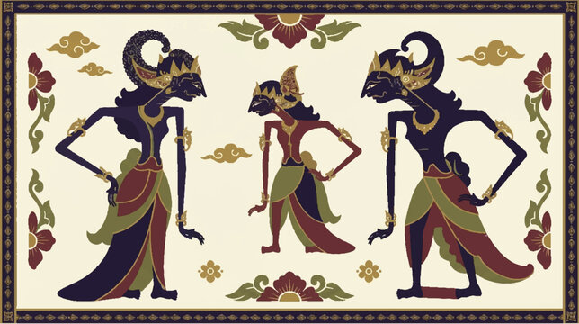 Traditional Indonesian Wayang Kulit Shadow Puppets with Ornate Details