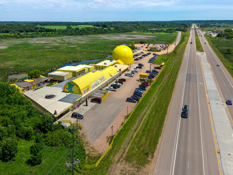 World's Largest Candy Store along Highway 169 in Jordan Minnesota is a Popular Roadside Attraction and Recognized by its Yellow Barn Appearance