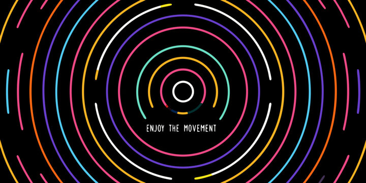 Concentric circles pattern with vibrant colors on a black background