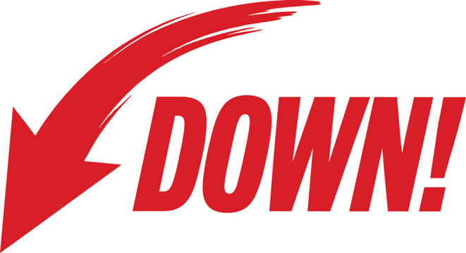 Red arrow pointing down with the word down in bold capital letters