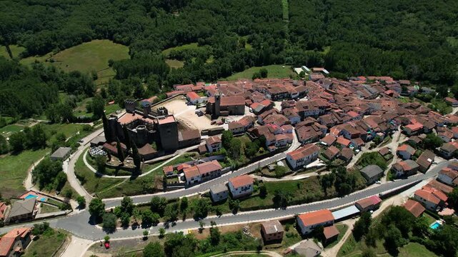 Aerial images of Montemayor del Rio in Salamanca, medieval castle, 4k 30fps 1 inch sensor, drone images