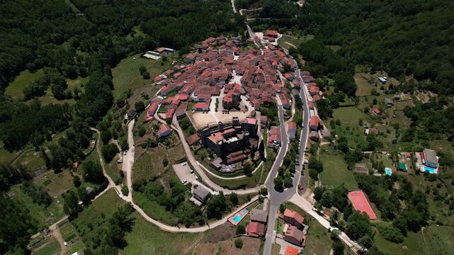 Aerial images of Montemayor del Rio in Salamanca, medieval castle, 4k 30fps 1 inch sensor, drone images