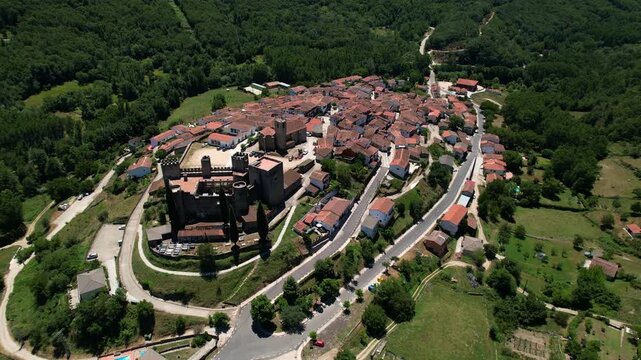 Aerial images of Montemayor del Rio in Salamanca, medieval castle, 4k 30fps 1 inch sensor, drone images