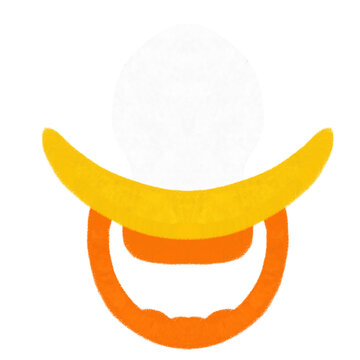 Yellow and orange baby pacifier binky illustration on white background
