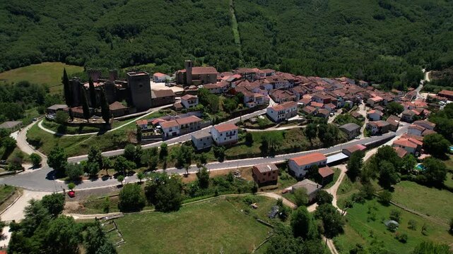Aerial images of Montemayor del Rio in Salamanca, medieval castle, 4k 30fps 1 inch sensor, drone images