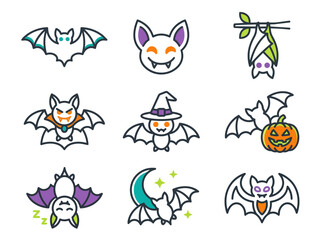 Fototapeta premium halloween bat icons and characters in colorful flat style