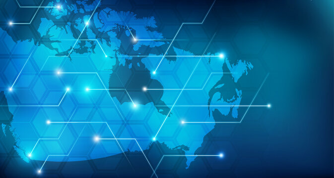 Connected Canadian map &ndash; Blue concept related to Canada trade / digitalization / connection.
