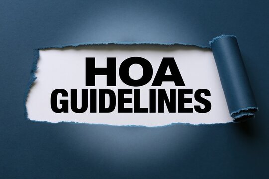 Conceptual text hoa guidelines shown behind torn dark blue paper