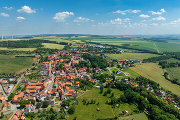 Naklejka premium Drone view of Stadt Osterwieck - Dardesheim and Huy in the Harz district, Saxony Anhalt, Germany