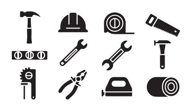 Professional worker tools and hardware equipment collection for building and construction.